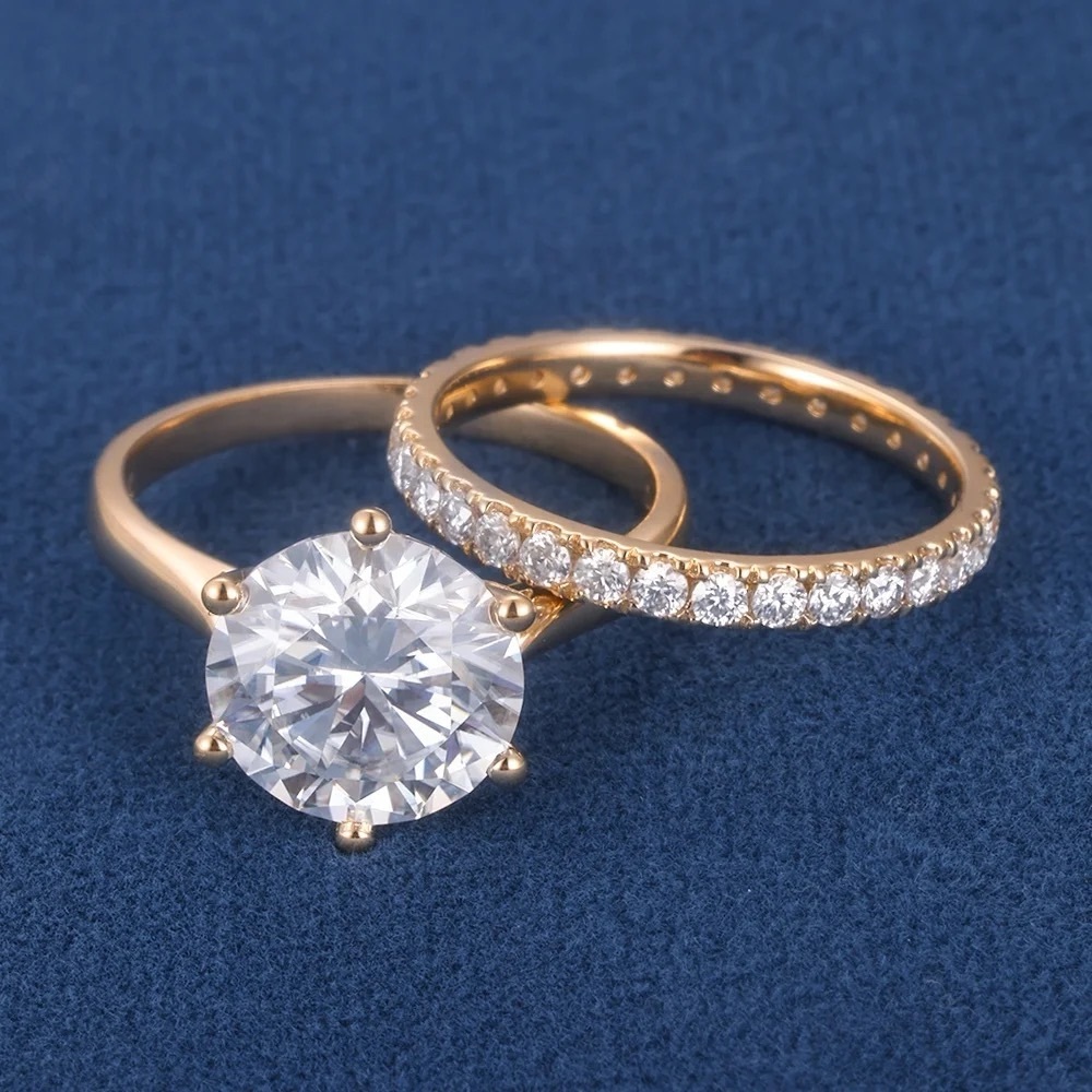 🔥4CT Certified Round Cut Moissanite 14K Engagement Ring Set Size 6.5